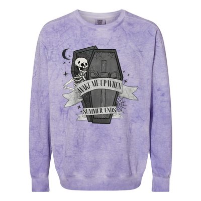 Wake Me Up When Summer Ends Funny Skeleton Halloween Gift Colorblast Crewneck Sweatshirt