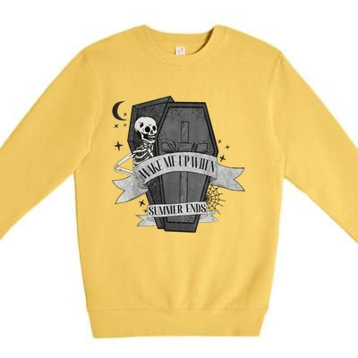 Wake Me Up When Summer Ends Funny Skeleton Halloween Gift Premium Crewneck Sweatshirt