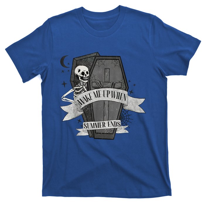 Wake Me Up When Summer Ends Funny Skeleton Halloween Gift T-Shirt