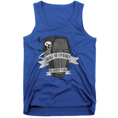 Wake Me Up When Summer Ends Funny Skeleton Halloween Gift Tank Top