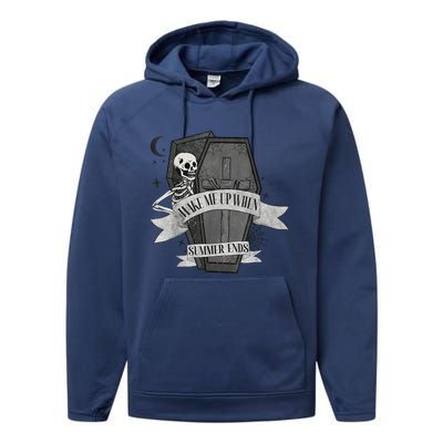 Wake Me Up When Summer Ends Funny Skeleton Halloween Gift Performance Fleece Hoodie