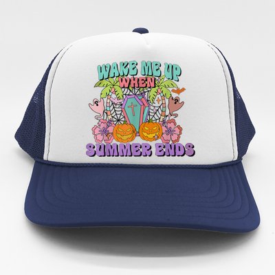 Wake Me Up When Summer Ends Halloween Groovy Summer Vibes Great Gift Trucker Hat