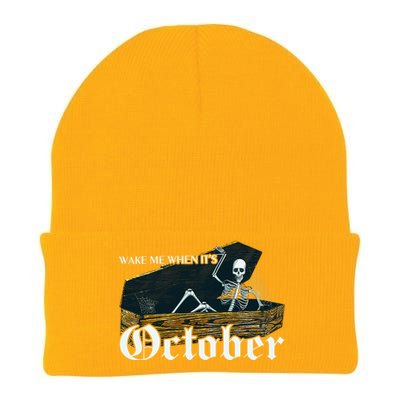 Wake Me When Its October Skeleton Halloween Gift Knit Cap Winter Beanie