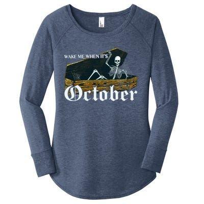 Wake Me When Its October Skeleton Halloween Gift Women's Perfect Tri Tunic Long Sleeve Shirt