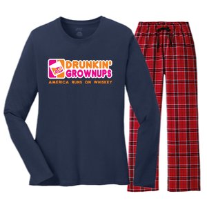 Whiskey Men Women Drunkin Grownups Whiskey Drinker Gifts Women's Long Sleeve Flannel Pajama Set 