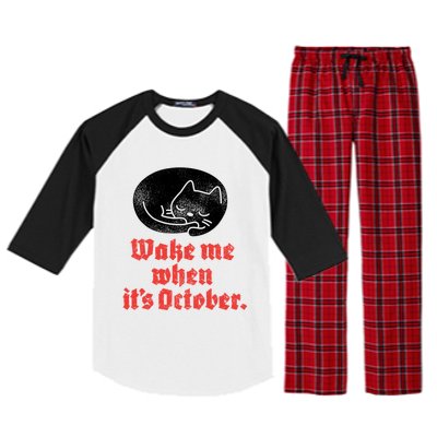 Wake Me When Its October Sleeping Black Cat Cute Gift Raglan Sleeve Pajama Set