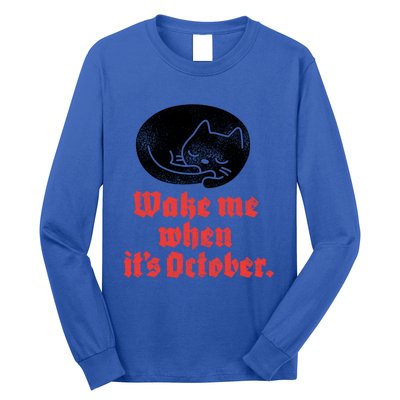 Wake Me When Its October Sleeping Black Cat Cute Gift Long Sleeve Shirt