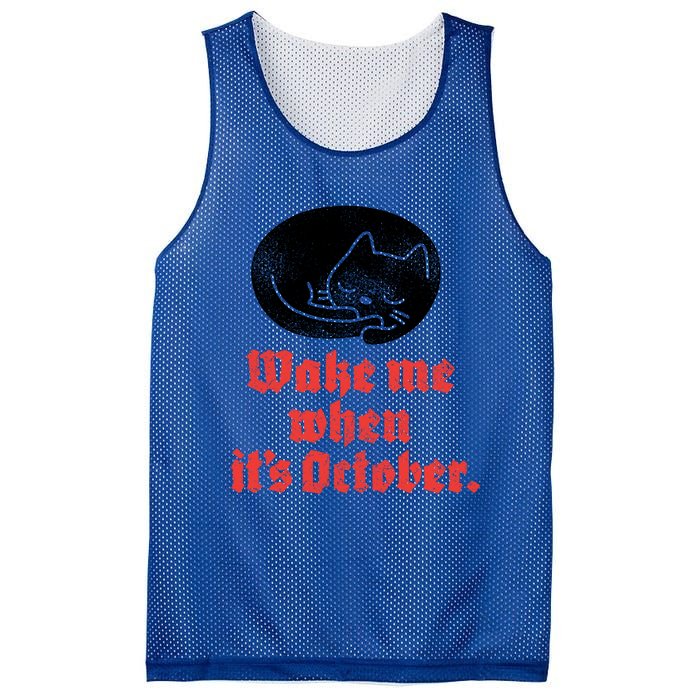 Wake Me When Its October Sleeping Black Cat Cute Gift Mesh Reversible Basketball Jersey Tank