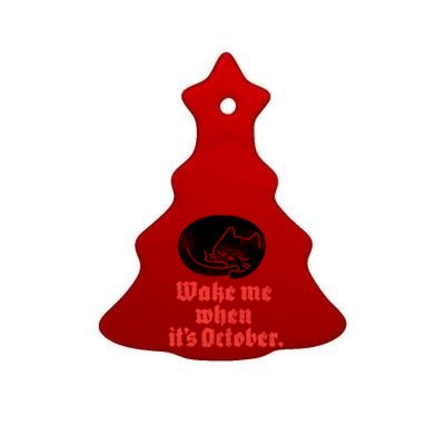 Wake Me When Its October Sleeping Black Cat Cute Gift Ceramic Tree Ornament