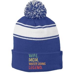 Wife Mom Water Skiing Legend Meaningful Gift Stripe Pom Pom Beanie