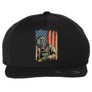 Welder Metal Worker Welding Blacksmithing July 4 US Flag Wool Snapback Cap