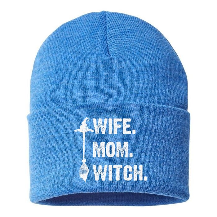 Wife Mom Witch Funny Halloween Funny Sarcasm Saying Sustainable Knit Beanie