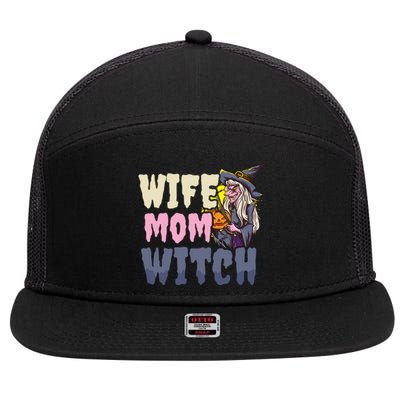 Wife Mom Witch Design Halloween Witch Gift 7 Panel Mesh Trucker Snapback Hat