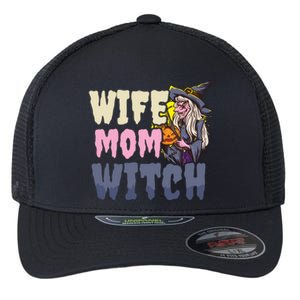 Wife Mom Witch Design Halloween Witch Gift Flexfit Unipanel Trucker Cap