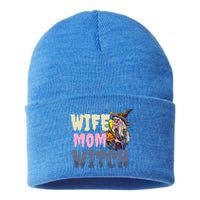 Wife Mom Witch Design Halloween Witch Gift Sustainable Knit Beanie