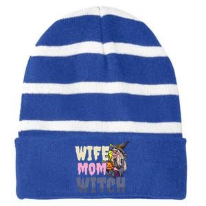 Wife Mom Witch Design Halloween Witch Gift Striped Beanie with Solid Band