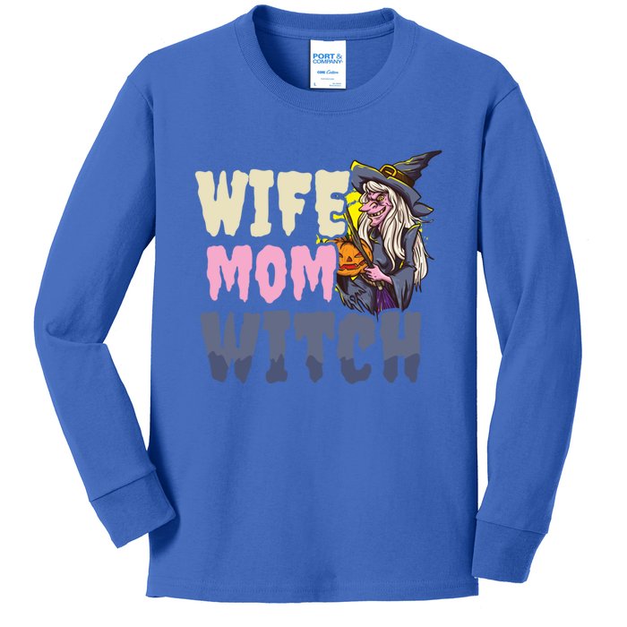 Wife Mom Witch Design Halloween Witch Gift Kids Long Sleeve Shirt