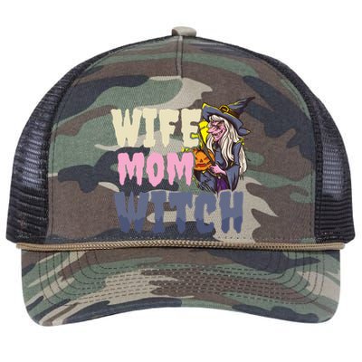 Wife Mom Witch Design Halloween Witch Gift Retro Rope Trucker Hat Cap