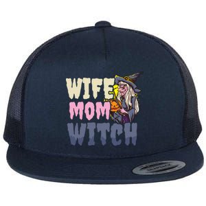 Wife Mom Witch Design Halloween Witch Gift Flat Bill Trucker Hat