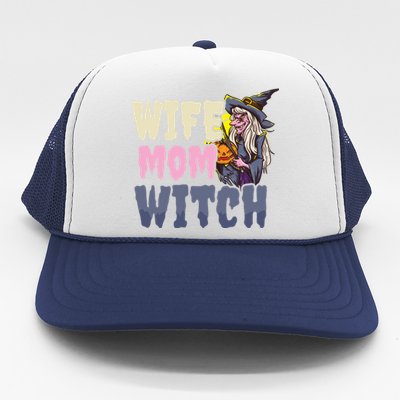 Wife Mom Witch Design Halloween Witch Gift Trucker Hat