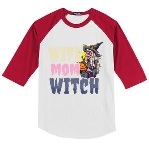 Wife Mom Witch Design Halloween Witch Gift Kids Colorblock Raglan Jersey