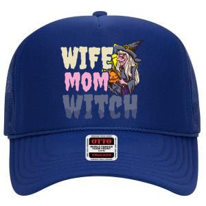 Wife Mom Witch Design Halloween Witch Gift High Crown Mesh Back Trucker Hat