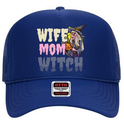 Wife Mom Witch Design Halloween Witch Gift High Crown Mesh Back Trucker Hat