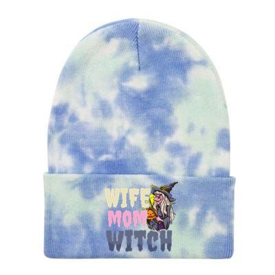 Wife Mom Witch Design Halloween Witch Gift Tie Dye 12in Knit Beanie