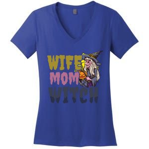 Wife Mom Witch Design Halloween Witch Gift Women's V-Neck T-Shirt