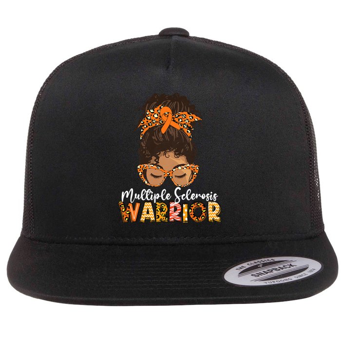 Womens MS Warrior Messy Bun - Multiple Sclerosis Awareness Flat Bill Trucker Hat