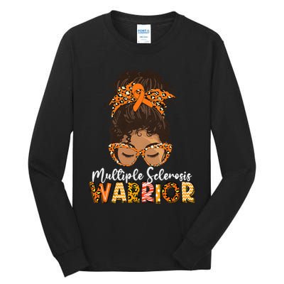 Womens MS Warrior Messy Bun - Multiple Sclerosis Awareness Tall Long Sleeve T-Shirt