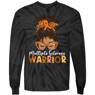Womens MS Warrior Messy Bun - Multiple Sclerosis Awareness Tie-Dye Long Sleeve Shirt