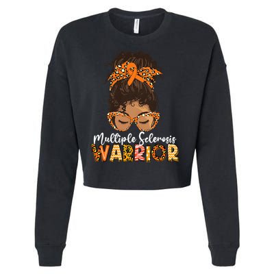 Womens MS Warrior Messy Bun - Multiple Sclerosis Awareness Cropped Pullover Crew