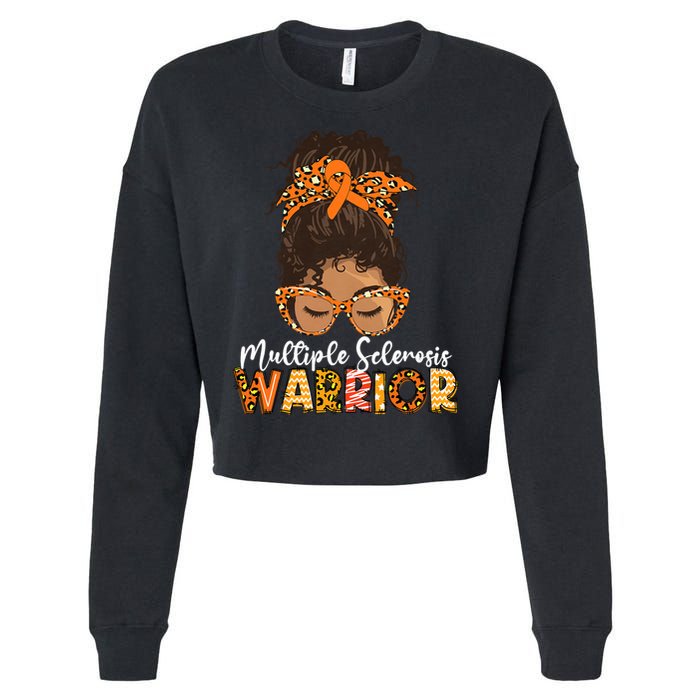Womens MS Warrior Messy Bun - Multiple Sclerosis Awareness Cropped Pullover Crew