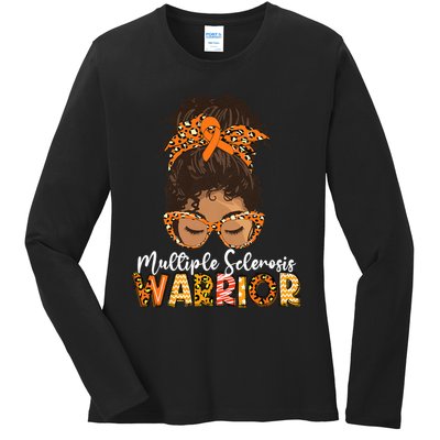 Womens MS Warrior Messy Bun - Multiple Sclerosis Awareness Ladies Long Sleeve Shirt