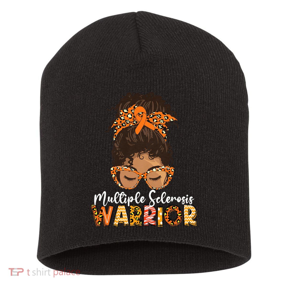 Womens MS Warrior Messy Bun - Multiple Sclerosis Awareness Short Acrylic Beanie