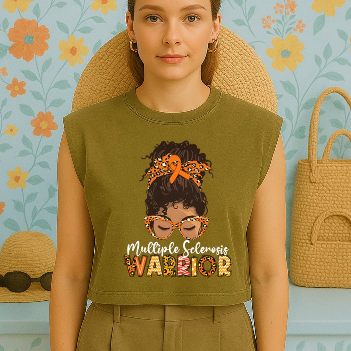 Womens MS Warrior Messy Bun - Multiple Sclerosis Awareness Garment-Dyed Women's Muscle Tee