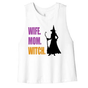 Wife Mom Witch For Witch Halloween Costume Witchy Gift Women's Racerback Cropped Tank