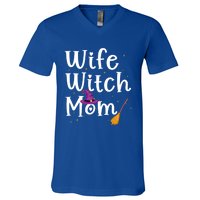 Wife Mom Witch Funny Halloween Costume For Mommy Gift V-Neck T-Shirt