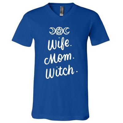 Wife Mom Witch Funny Halloween Funny Gift Witchcraft Wicca Gift V-Neck T-Shirt