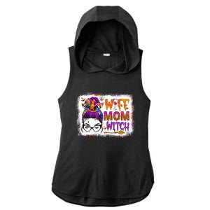 Wife Mom Witch Messy Bun Hair Skull Halloween Costumes Gift Ladies PosiCharge Tri-Blend Wicking Draft Hoodie Tank