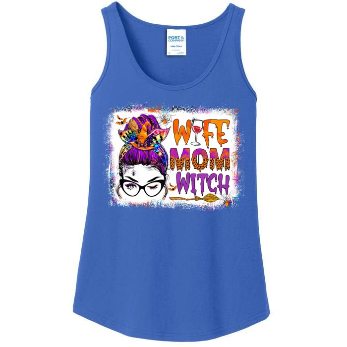 Wife Mom Witch Messy Bun Hair Skull Halloween Costumes Gift Ladies Essential Tank