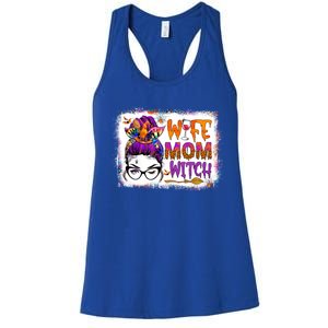 Wife Mom Witch Messy Bun Hair Skull Halloween Costumes Gift Women's Racerback Tank