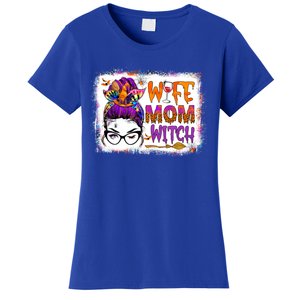 Wife Mom Witch Messy Bun Hair Skull Halloween Costumes Gift Women's T-Shirt