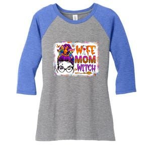 Wife Mom Witch Messy Bun Hair Skull Halloween Costumes Gift Women's Tri-Blend 3/4-Sleeve Raglan Shirt