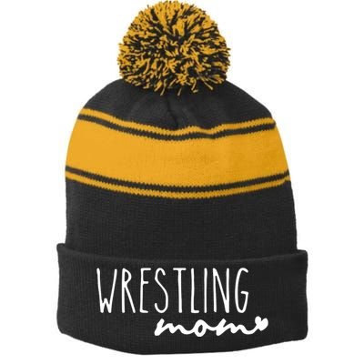 Wrestling Mom Wrestler Mom Stripe Pom Pom Beanie