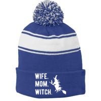 Wife Mom Witch Gift Funny Halloween Mom Gift Stripe Pom Pom Beanie