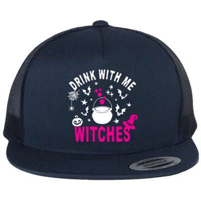 With Me Witches Be Crazy Drunken Witch Halloween Gift Flat Bill Trucker Hat