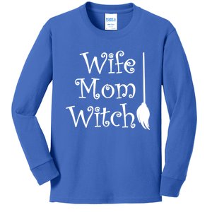 Wife Mom Witch With Broom Gift Kids Long Sleeve Shirt