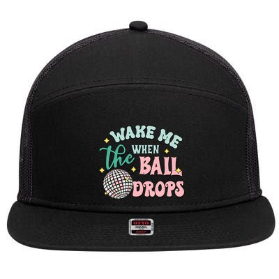 Wake Me When The Ball Drops Retro Happy New Year Meaningful Gift 7 Panel Mesh Trucker Snapback Hat